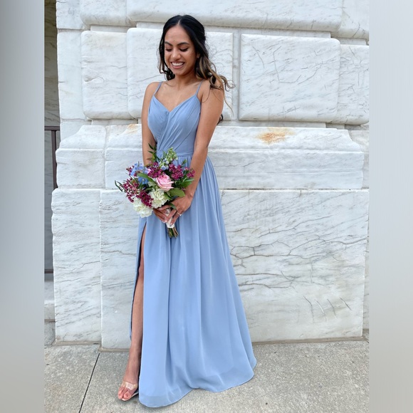 Azazie CORA Dusty Blue A-Line Pleated Chiffon Bridesmaid/Prom Dress - Picture 2 of 7